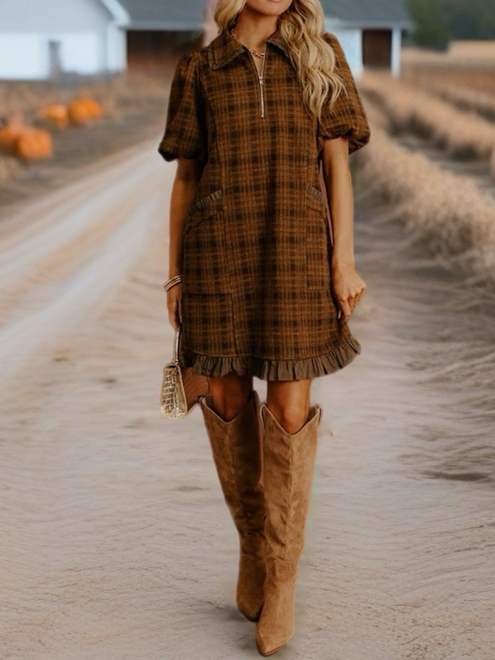 GATHERED IN STYLE PLAID MINI DRESS